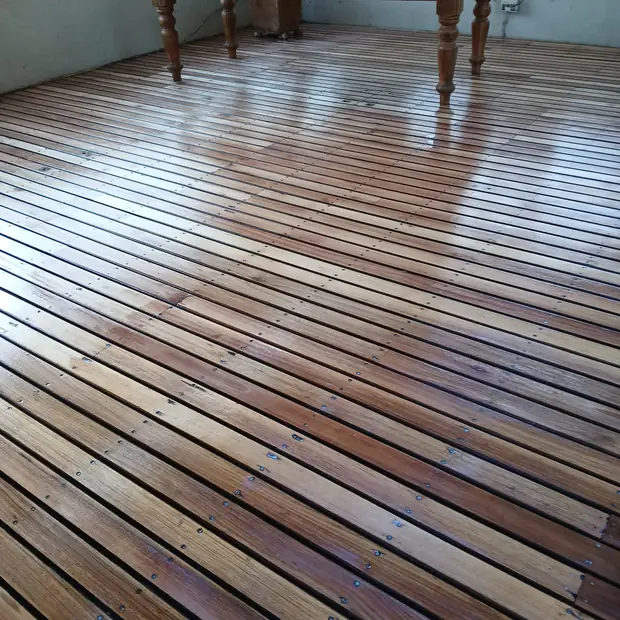 Wide timber floorboards sanded back and resealed in Kempton Park by Impi Teak